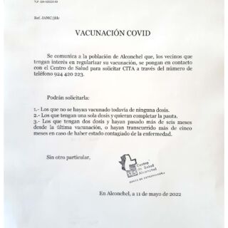 VACUNACIÓN COVID EN EL CENTRO DE SALUD DE ALCONCHEL