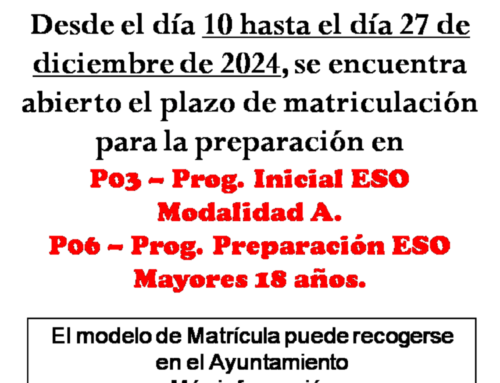 ABIERTO PLAZO MATRICULACIÓN PARA AULA EDUCACIÓN ADULTOS – PALV 2024/2025